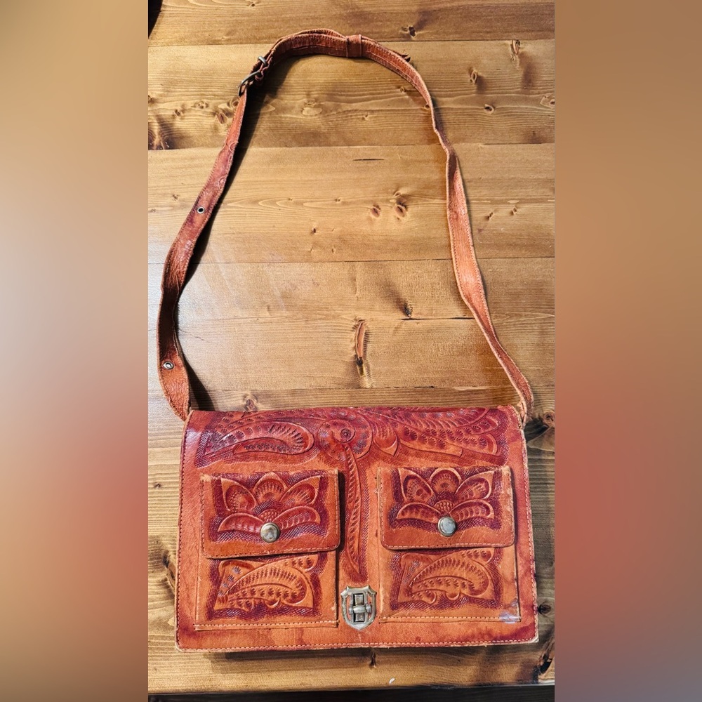 Vintage Tooled Leather Boho Western Purse ARTMEX Mexico Genuine Leather